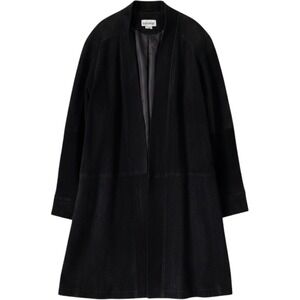 Ellen Ashley Womens Black Suede Swing Coat Oversized Vintage 90s Shoulder Pads S
